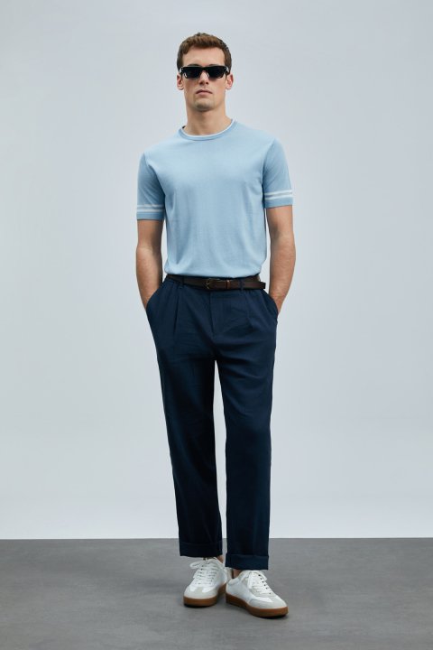 Robert Erkek İpek Karışımlı Kazak Mavi - Lufian