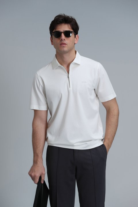 Robert Smart Mens Polo T - Shirt Off Whıte - Lufian