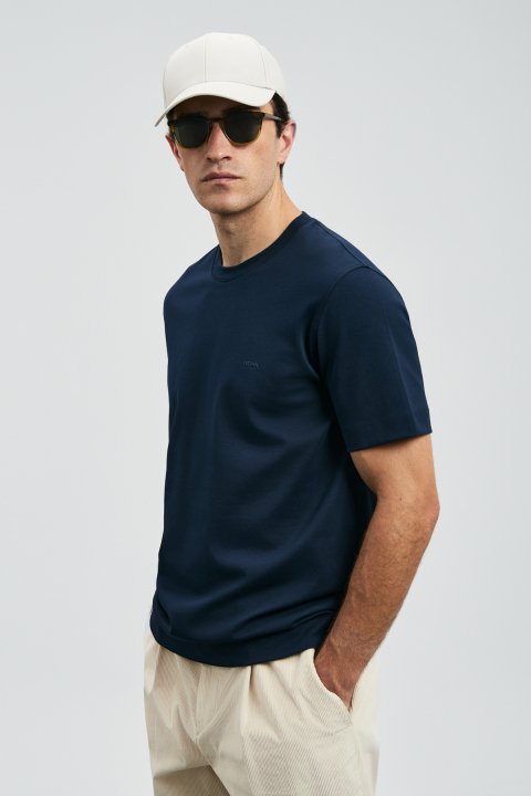 Roland Men's Basic T-Shirt Navy Blue - Lufian