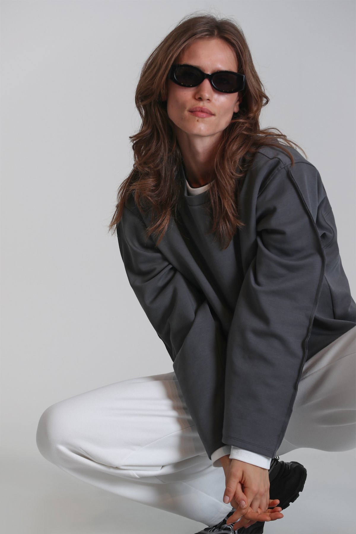 Sandra Kadın Örme Sweatshırt Haki - Lufian