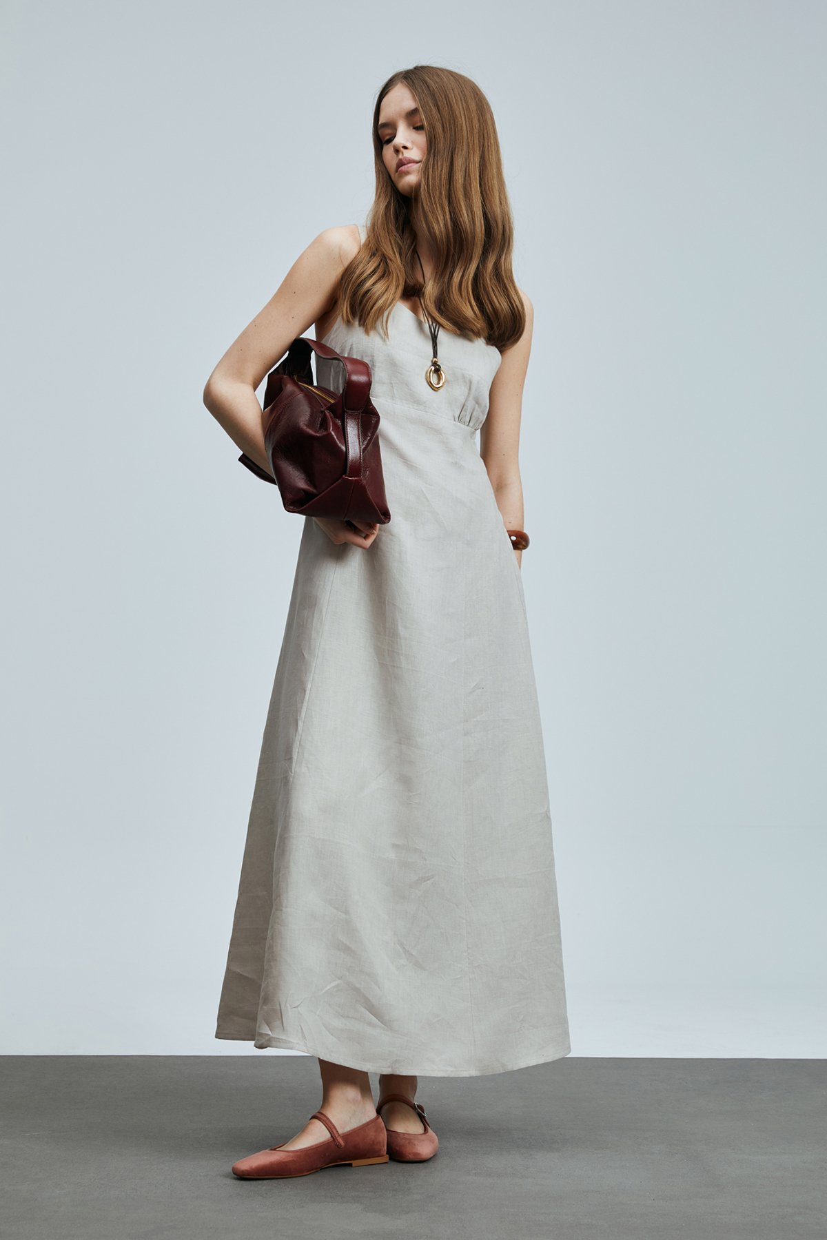 Selene Kadın Askılı Keten Elbise Bej - Lufian (1)