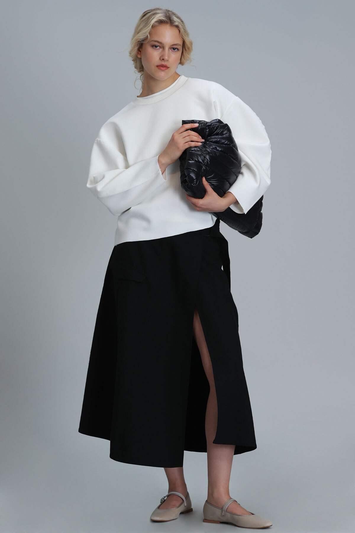 Selın Kadın Örme Sweatshırt Kırık Beyaz - Lufian (1)