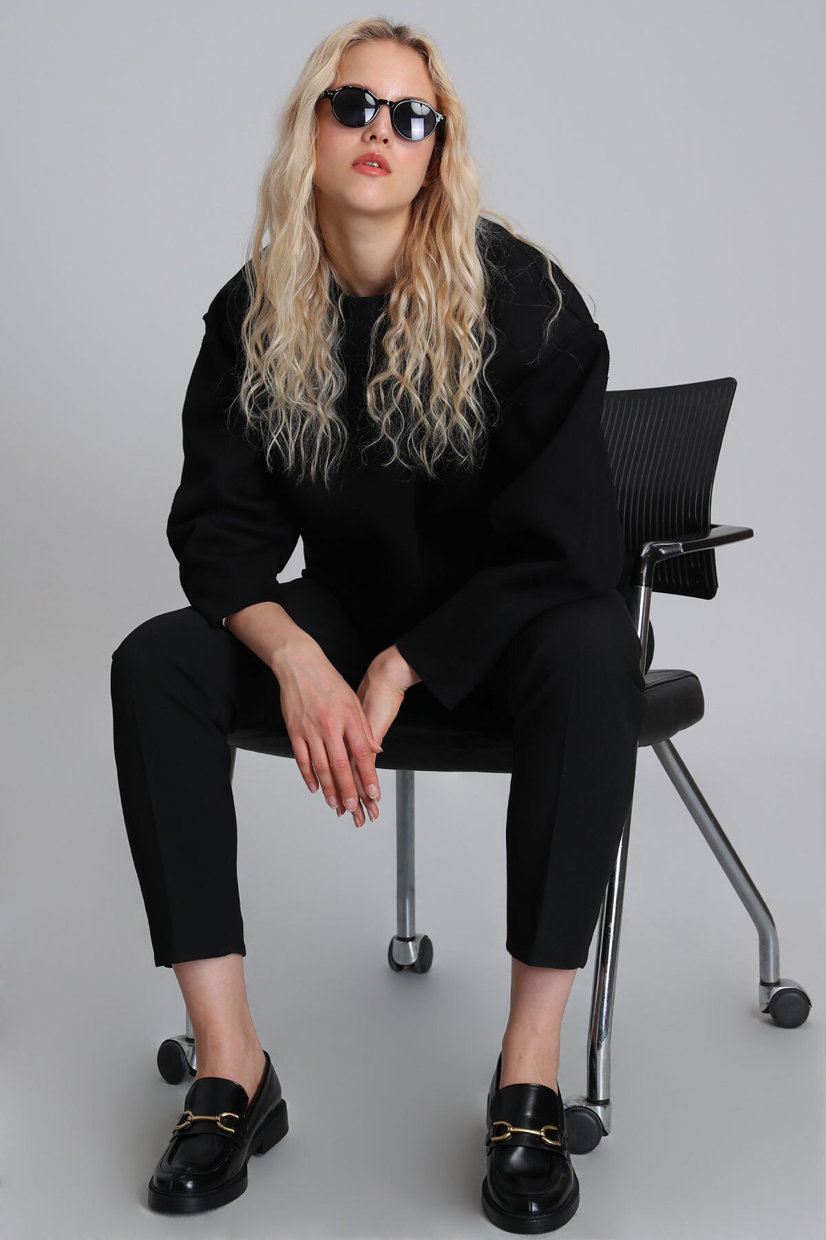 Selın Women's Knitted Sweatshirt Black - LUFIAN