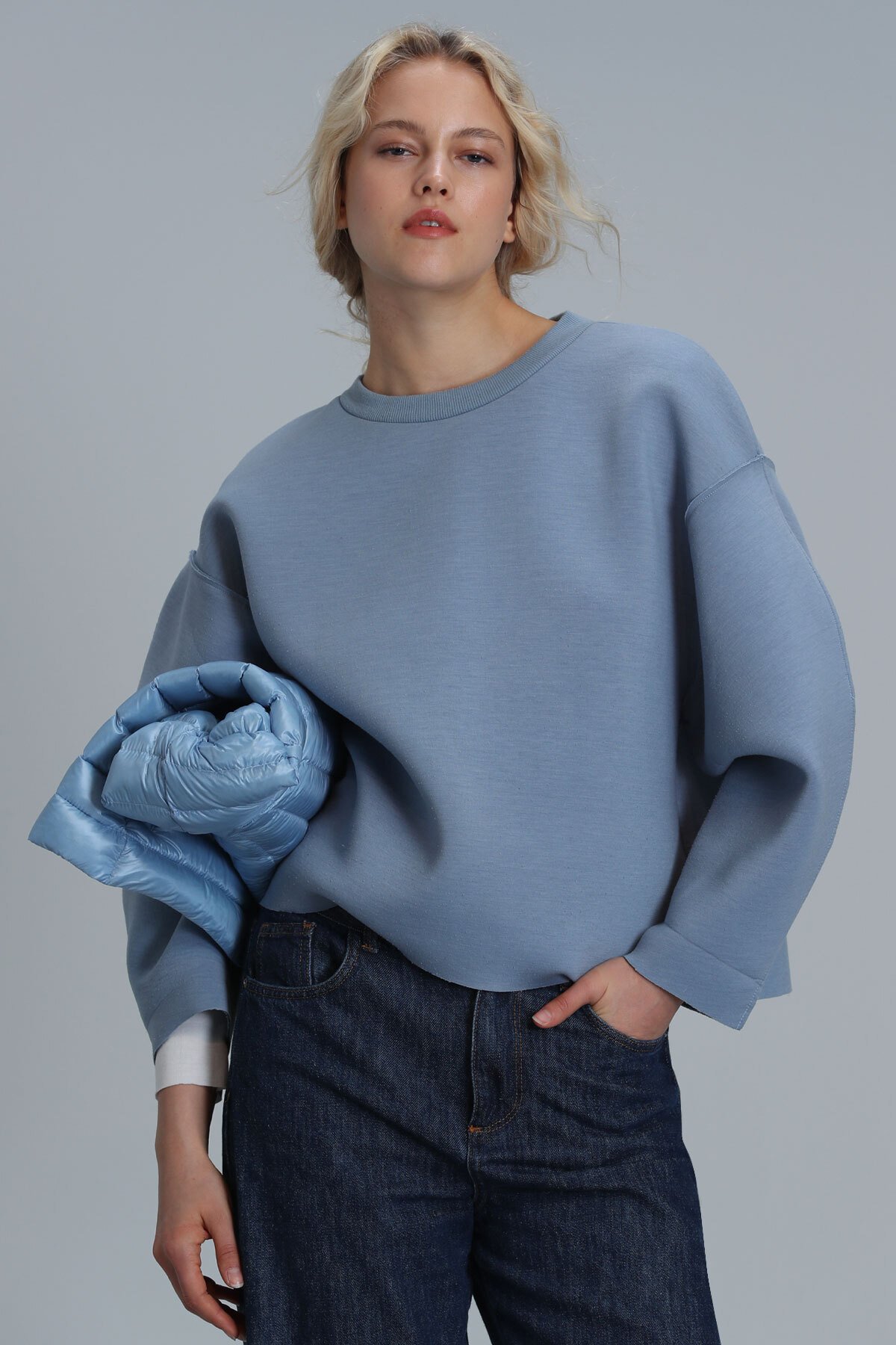Selın Women's Knitted Sweatshirt Blue - LUFIAN