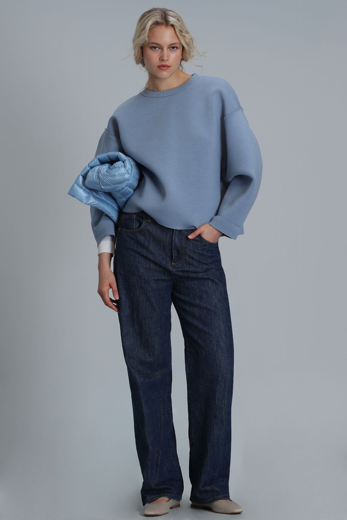 Selın Women's Knitted Sweatshirt Blue - LUFIAN (1)