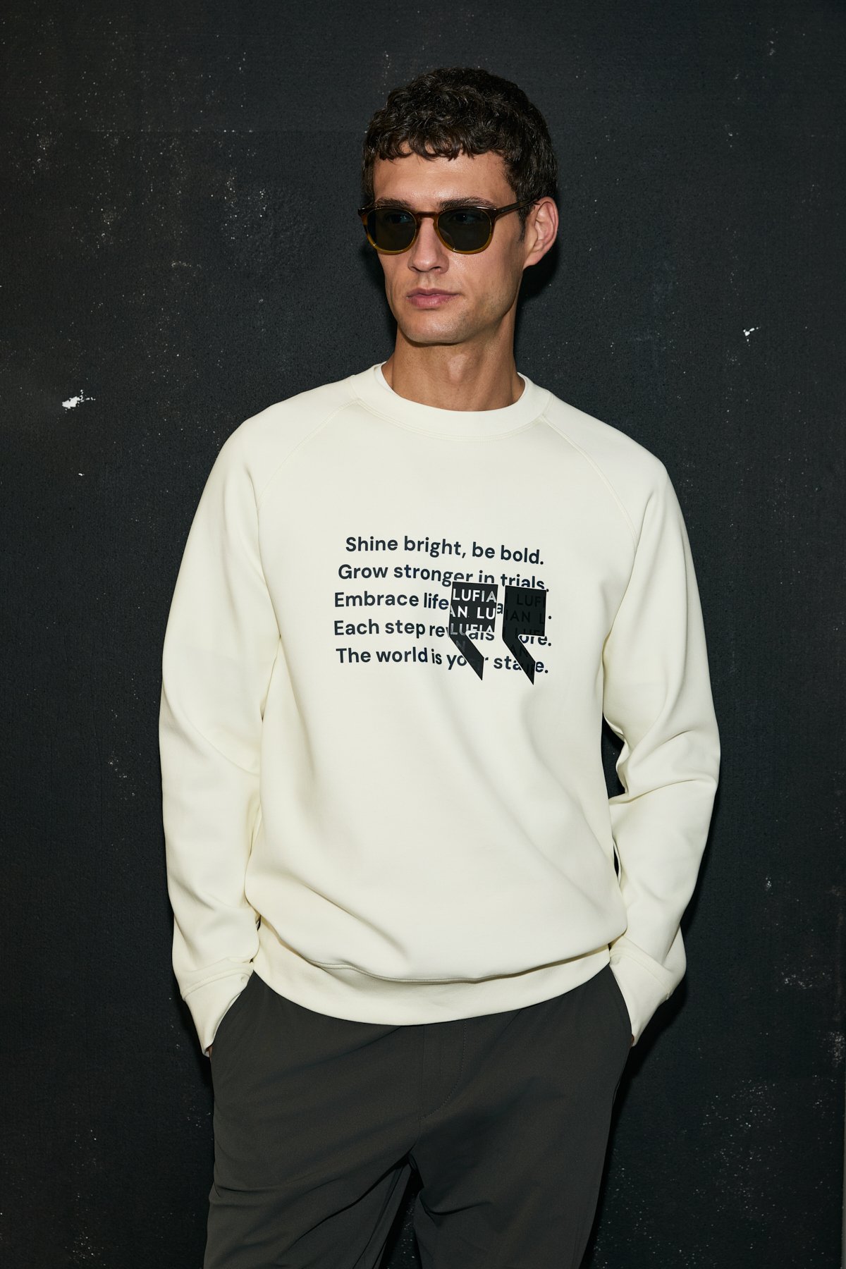 Shadow Erkek Sweatshirt Kırık Beyaz - Lufian