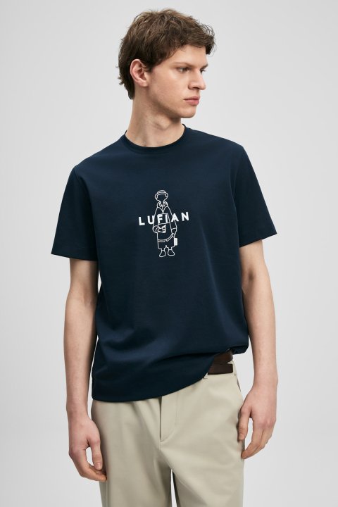 Sımbad Modern Grafik Tişört Lacivert - Lufian