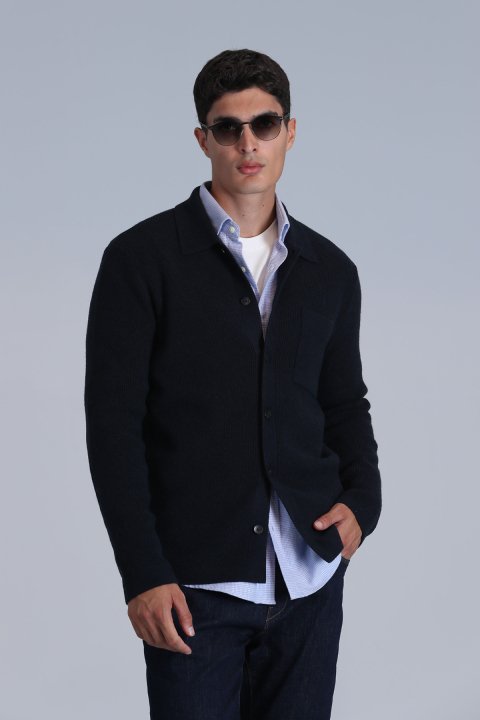 Solıd Men's Cardigan Navy Blue - LUFIAN