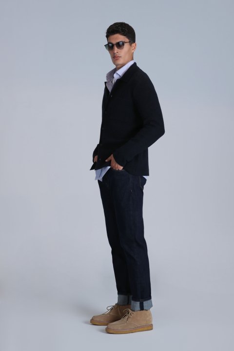 Solıd Men's Cardigan Navy Blue - LUFIAN (1)