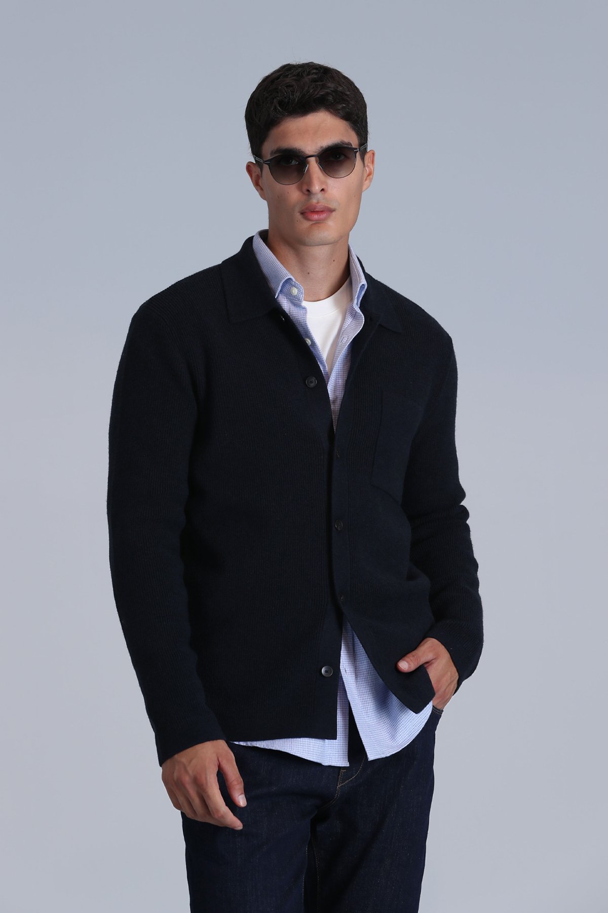 Solıd Male Cardigan Navy - Lufian