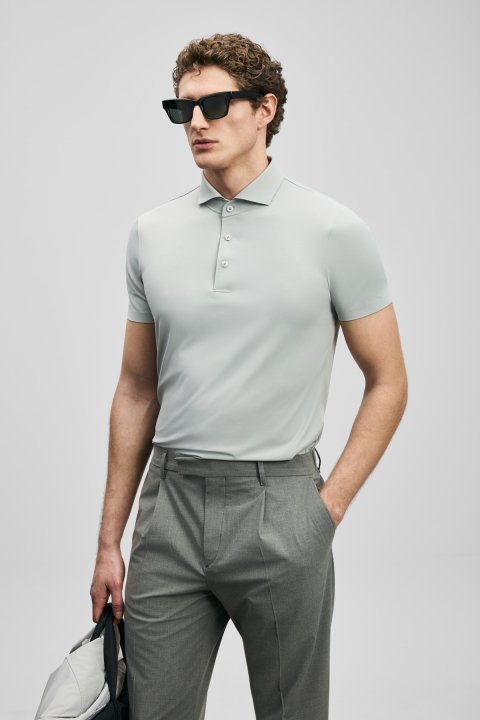 Spencer Hi- Tech Performance Dikişsiz Polo Tişört Açık Gri - LUFIAN