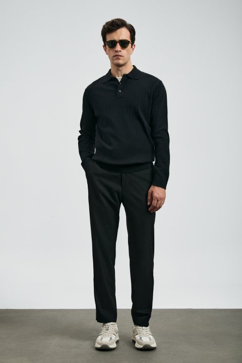 Sterno Smart Erkek Chino Pantolon Slim Fit Siyah - LUFIAN