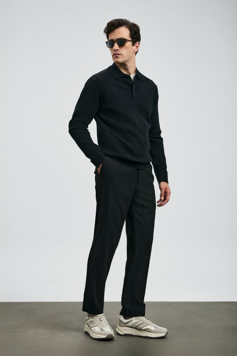 Sterno Smart Erkek Chino Pantolon Slim Fit Siyah - LUFIAN