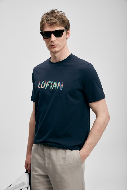 Surge Modern Grafik Tişört Lacivert - LUFIAN