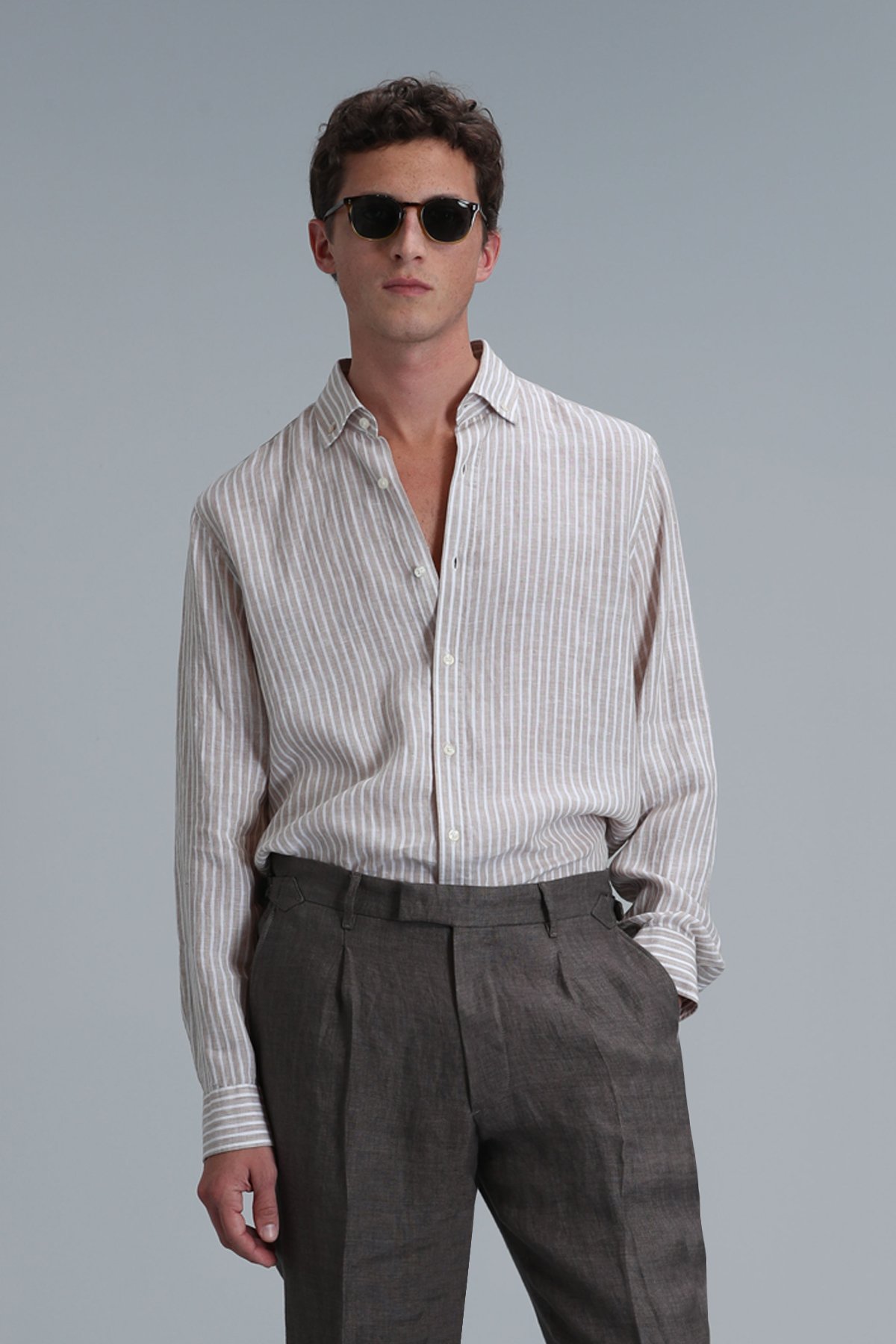 Tamar Men Basic Shirt Regular Fıt Beıge - Lufian