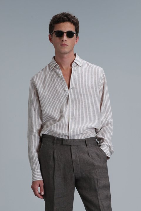 Tamar Men Basic Shirt Regular Fıt Beıge - Lufian