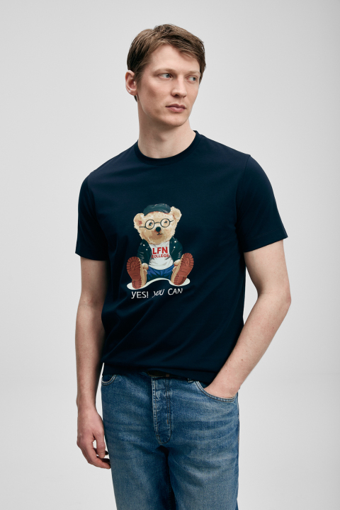 Teddy Modern Grafik Tişört Lacivert - Lufian