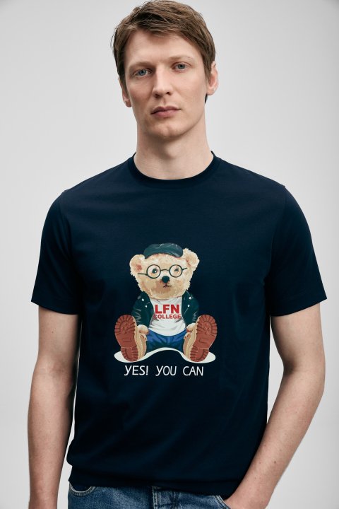 Teddy Modern Grafik Tişört Lacivert - LUFIAN