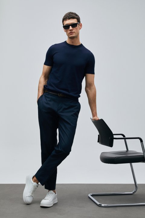 Tıno Men's Modal Blend Sweater Navy Blue - LUFIAN