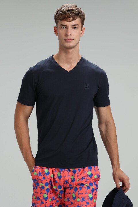 Tuna Modern Grafik T- Shirt Lacivert - Lufian