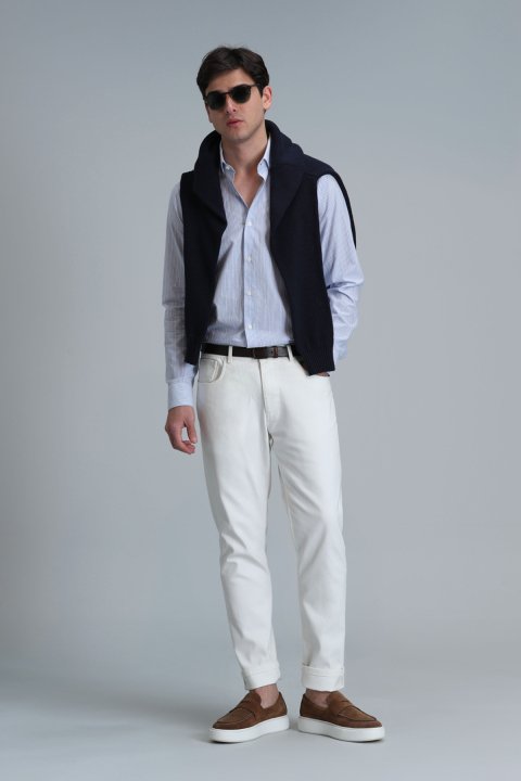 Varda Erkek Basic Gömlek Comfort Slim Fit Mavi - Lufian (1)