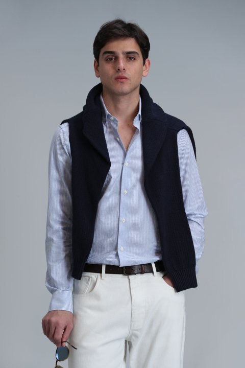 Varda Erkek Basic Gömlek Comfort Slim Fit Mavi - Lufian