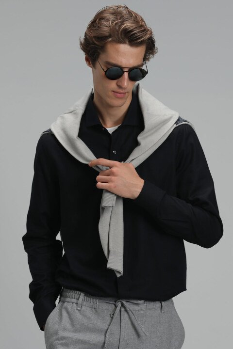 Vıana Men Basic Shirt Comfort Slım Fıt Black - Lufian