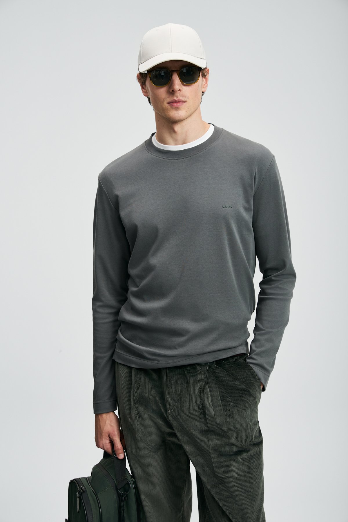 Vıctor Erkek Uzun Kol T- Shırt Duman Yeşili - Lufian