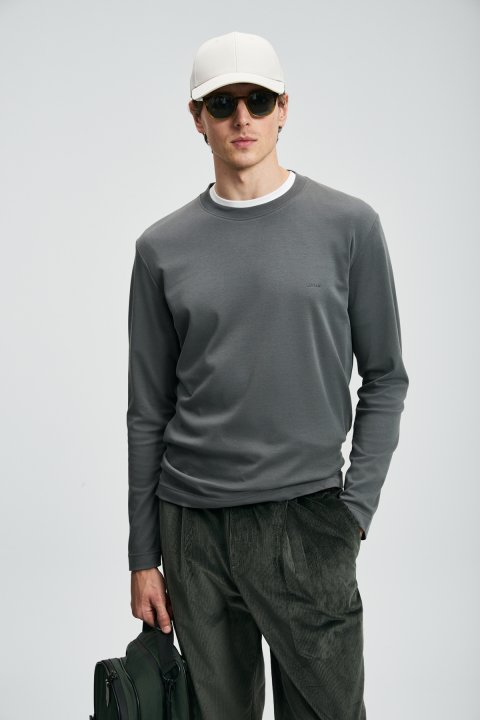 Vıctor Erkek Uzun Kol T- Shırt Duman Yeşili - Lufian