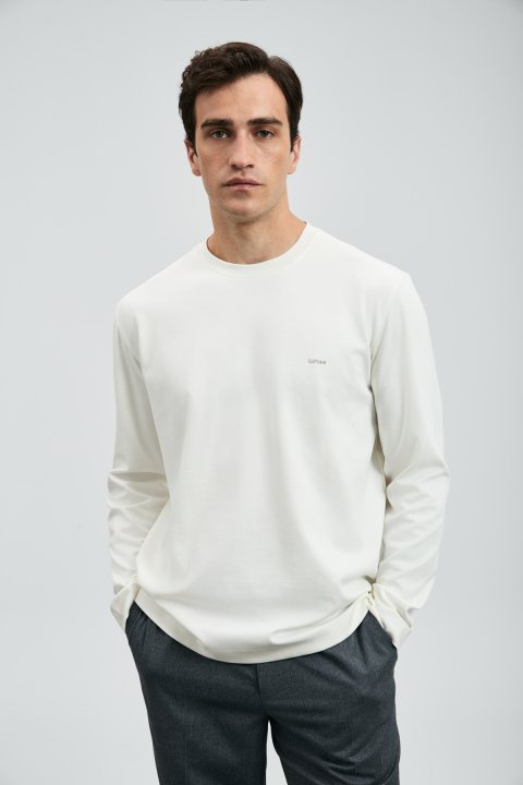Vıctor Erkek Uzun Kol T- Shırt Kırık Beyaz - Lufian