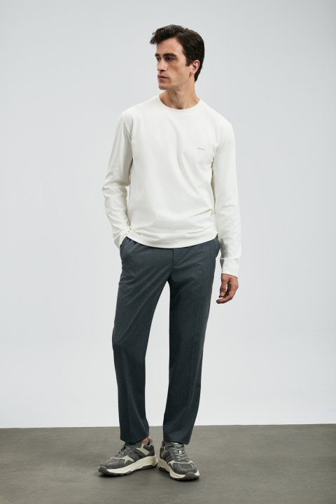 Vıctor Erkek Uzun Kol T- Shırt Kırık Beyaz - Lufian (1)