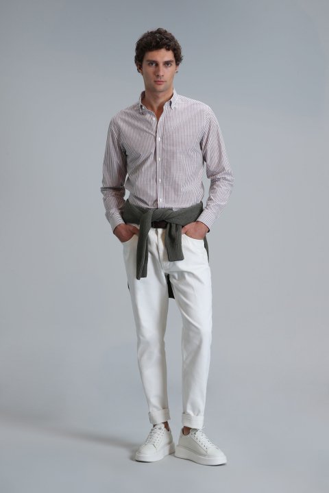 Warm Erkek Basic Gömlek Regular Fit Kahverengi - Lufian (1)