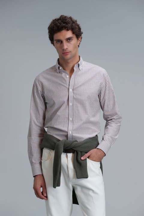 Warm Erkek Basic Gömlek Regular Fit Kahverengi - Lufian