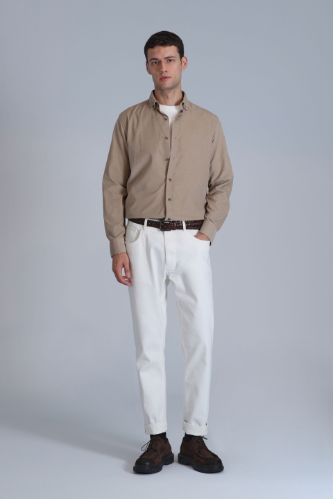 Water Erkek Basic Gömlek Slim Fit Bej - Lufian (1)