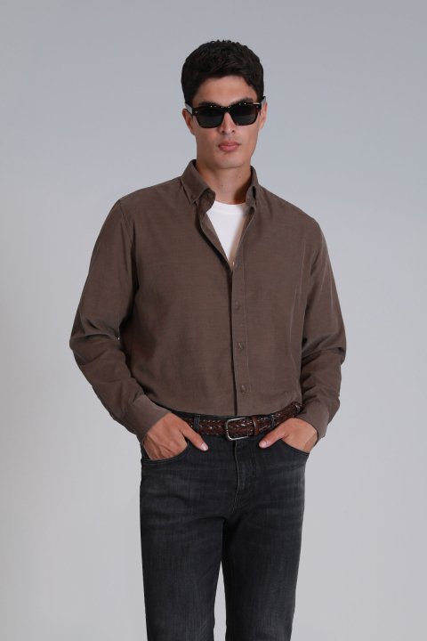 Water Erkek Basic Gömlek Slim Fit Kum - Lufian