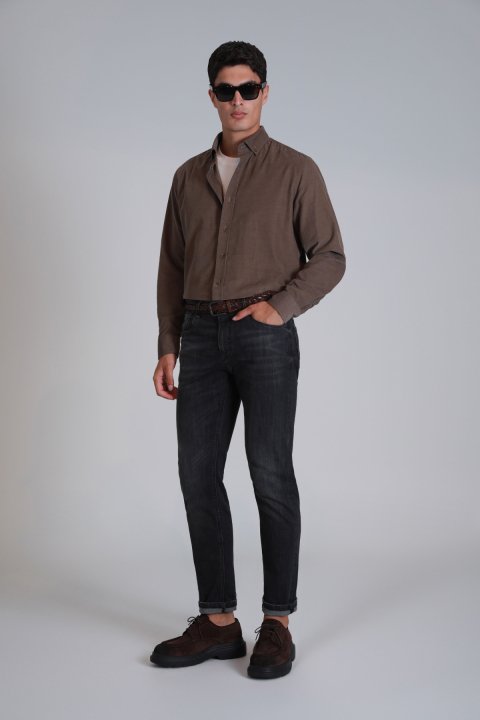 Water Erkek Basic Gömlek Slim Fit Kum - Lufian (1)