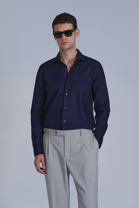 Wonder Erkek Basic Gömlek Comfort Fit Lacivert - Lufian