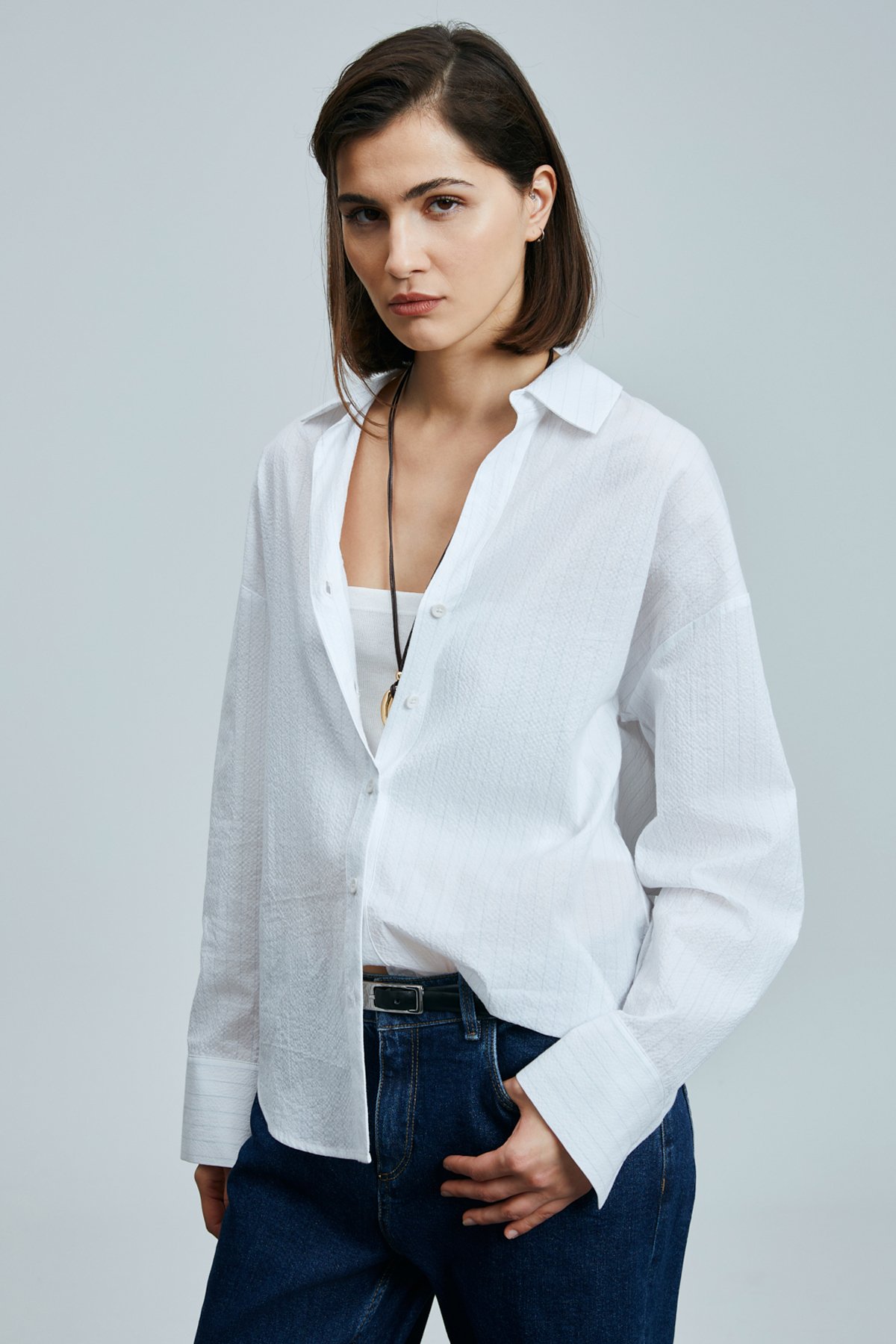 Zeus Kadın Pamuklu Gömlek Beyaz - Lufian (1)